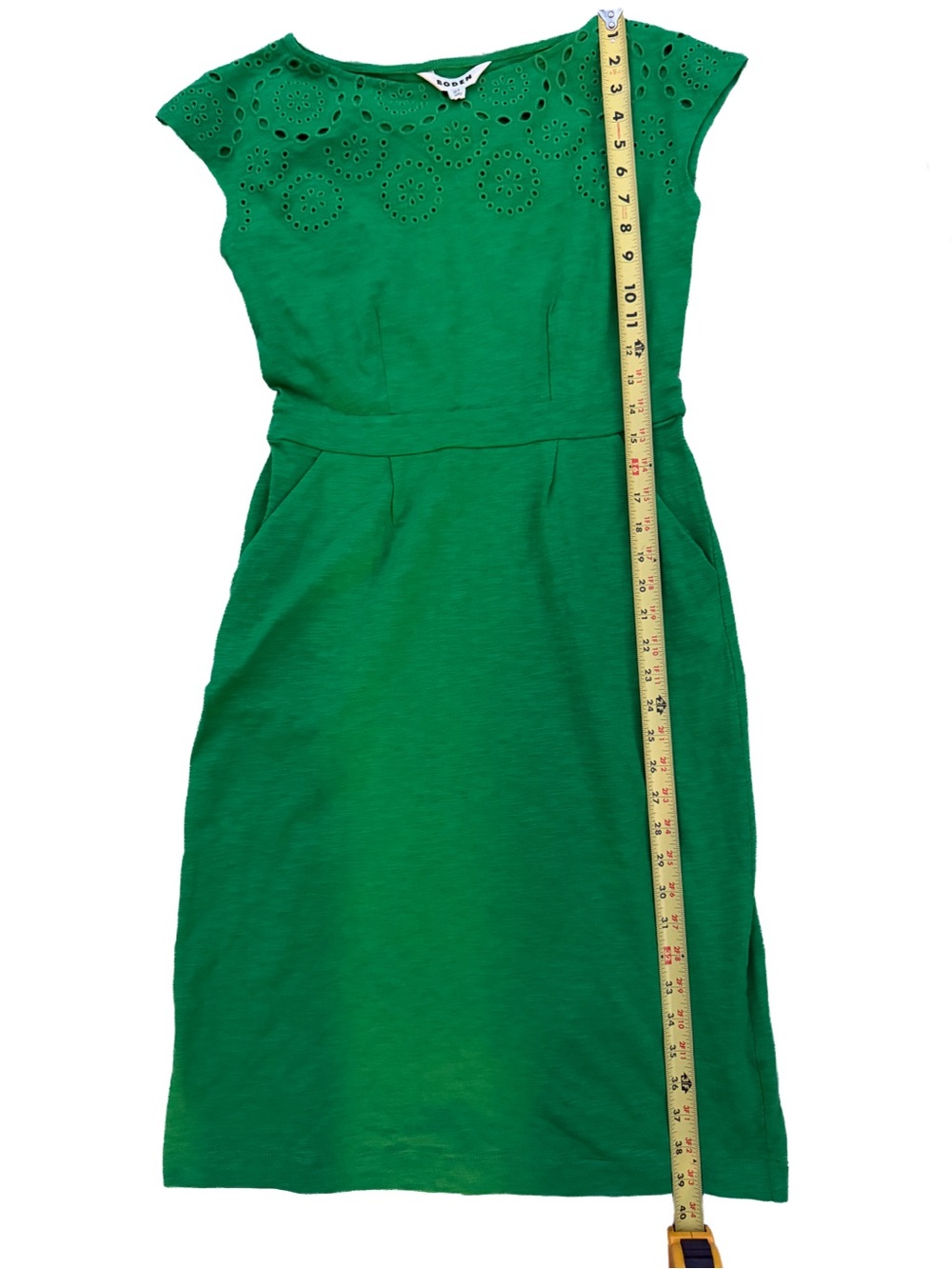 Boden NEW Green Florrie Broderie Jersey Dress 4L Eyelet Pockets NWOT Womens Bold - Picture 10 of 11